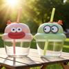 Mini Cartoon Straw Glass Cup Transparent Portable Drinking Tumbler for Kids Adults Juice Milk Water Home Office School Drinkware