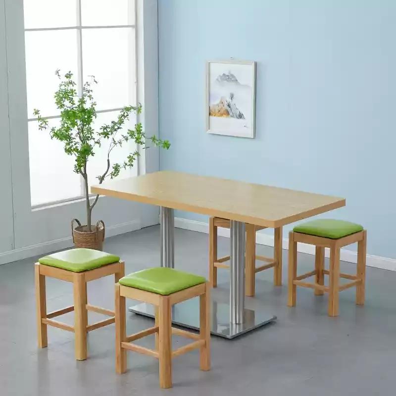 Solid Wood Rectangular Dining Table & Stools Set - Suitable for Fast Food, Malatang, Cold Drinks, Desserts, Rice Noodle