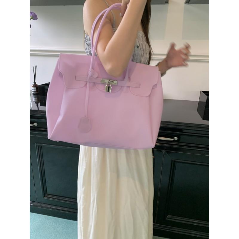 Borsa Tote in PVC Trasparente tipo Gelatina con Chiusura Borsa a Spalla Grande Capacità per Uso Quotidiano