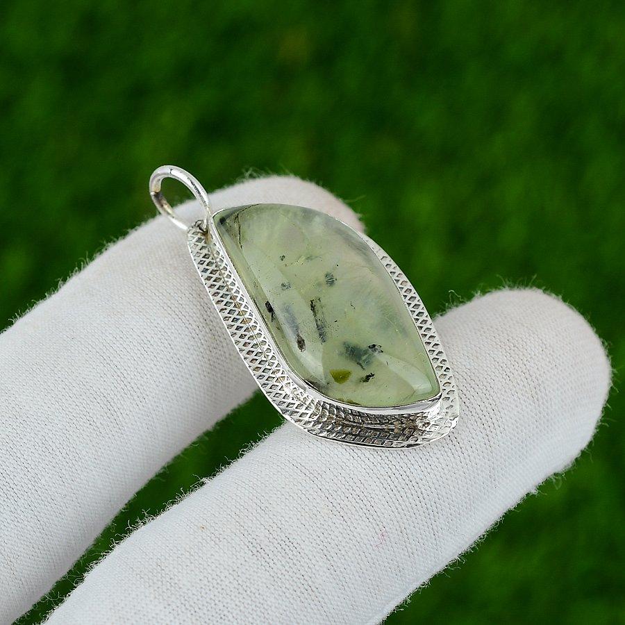 

925 Silver Marquise Moss Prehnite Gemstone Bezel Daughter Trendy Pendant Jewelry