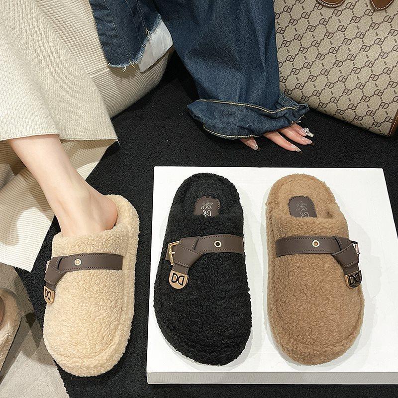 Niche Cotton Slippers New Thick-soled Internet Celebrities 2025 Wool Slippers Women Wear Autumn and Winter Versatile Lamb Wool Bag Head