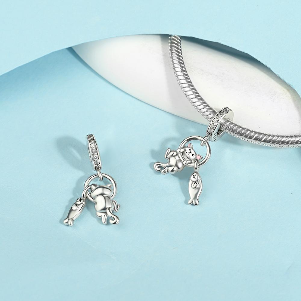 Ahthen Copper Bead Charms Kitty Fish Dangle Charm Fit Snake Chain Bracelets Necklaces for Women Jewellery Making