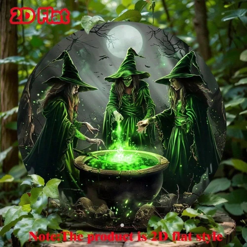 

Metal Witch Halloween Decor Art Sign Round Aluminum Wall Art Holiday Gift Home Cafe 20x20 різнокольоровий