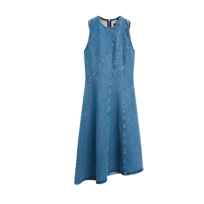 

MD Fall Women s Clothing Casual Minimalist Stylish Seam Mid Length Long Length Sleeveless Denim Dress 6640800 Sea Blue L