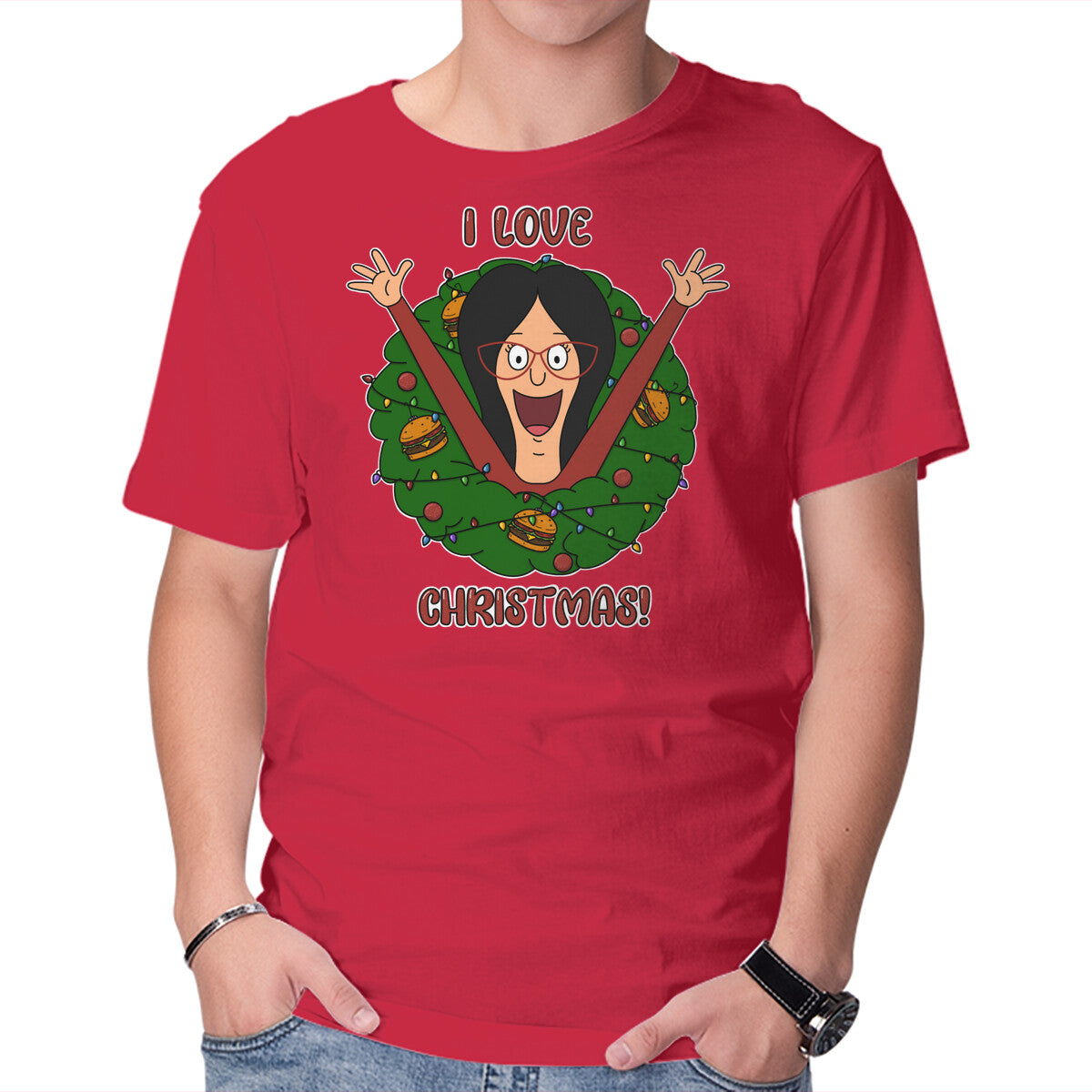 Unisex Crew Neck T-Shirt I Love Christmas Graphic Short Sleeve Casual Tee XL