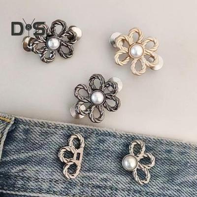 Jeansknopf mit Blumenmuster, Hosenbund-Straffer, verstellbar, ohne Nähen, Taillenschnalle, dekorative Jeansknöpfe, Pins für weite Jeans, Hosen, Röcke