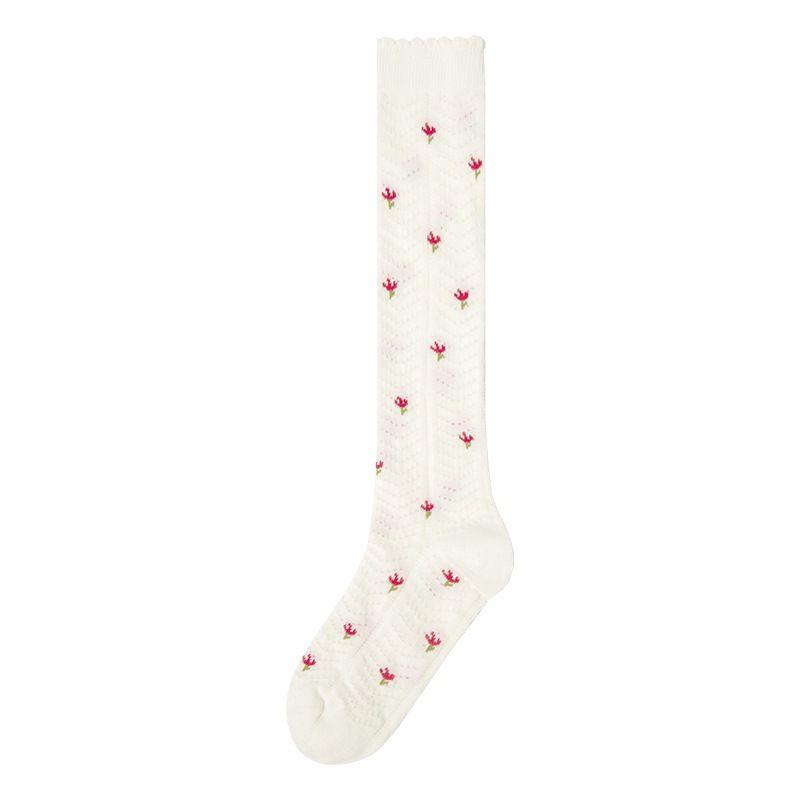 Spring-Summer Retro Ruffle Floral Fishbone Hollow Knee-High Calf Socks