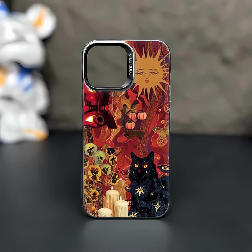Black Cat Eye of the Soul Pattern High-Quality Laser Phone Case for iPhone 17 16 15 14 13 12 11 Pro Max Protective Cove Funda