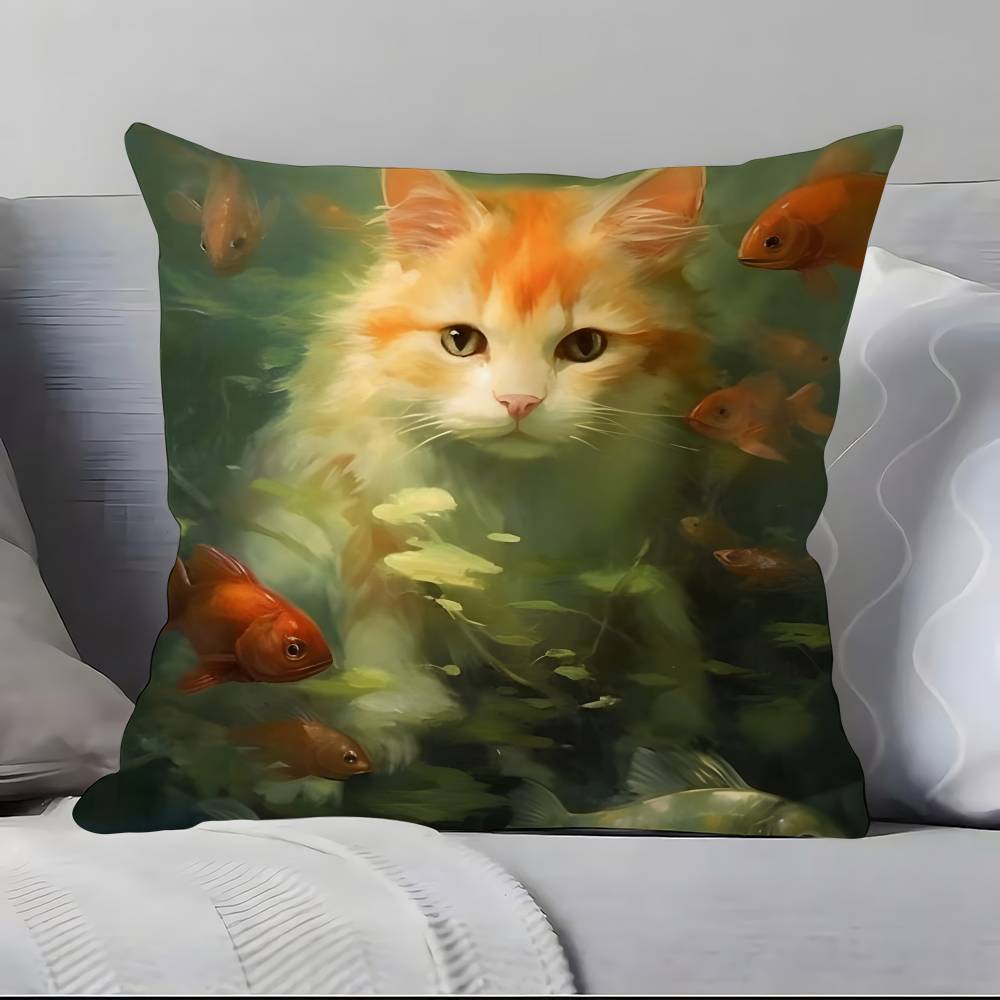 Cute Oil Painting Colorful Cat Pillow Case Pillowcase Soft Skin Friendly & Comfortable With A Hidden Zipper