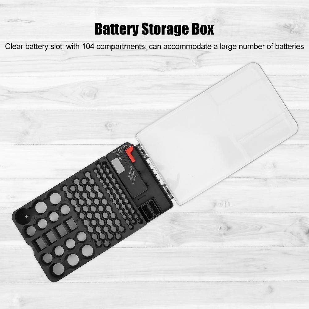 104 Grids Portable Battery Organizer Storage Box Carrying Case Holder With Battery Tester