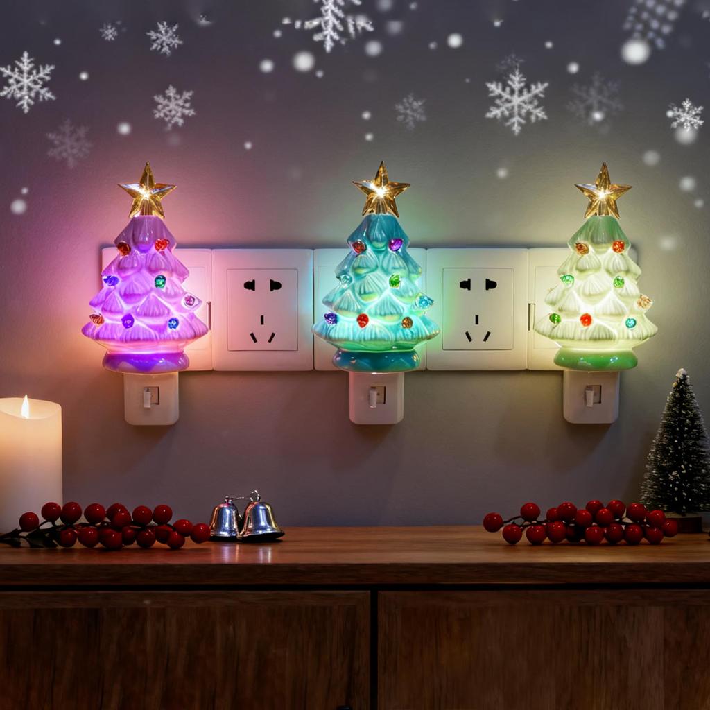 Plug-in Christmas Tree Night LightUL 360° Rotating Holiday Decoration