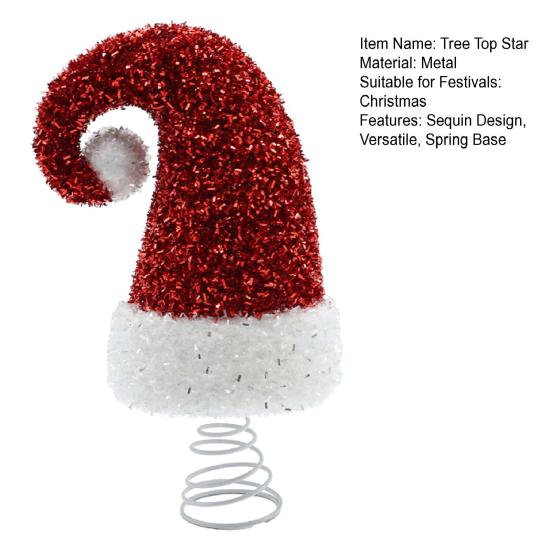 Christmas Hat Tree Top Star Sequin Decoration Festive Atmosphere Xmas Hat Tree Topper Holiday