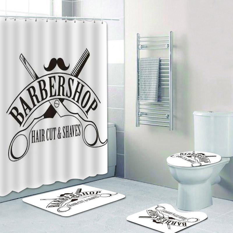 Vintage Barber Shop Shower Curtain Set For Bathroom Barber Shop Decor Toilet Bathtub Accessories Bath Curtains Mats Rugs Carpets
