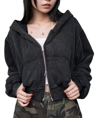 WEGO Krátká mikina na zip jednobarevná ležérní velikost Sumikuro dámská mikina, barva, podzimní/zimní svrchní oděv, dárek, F,