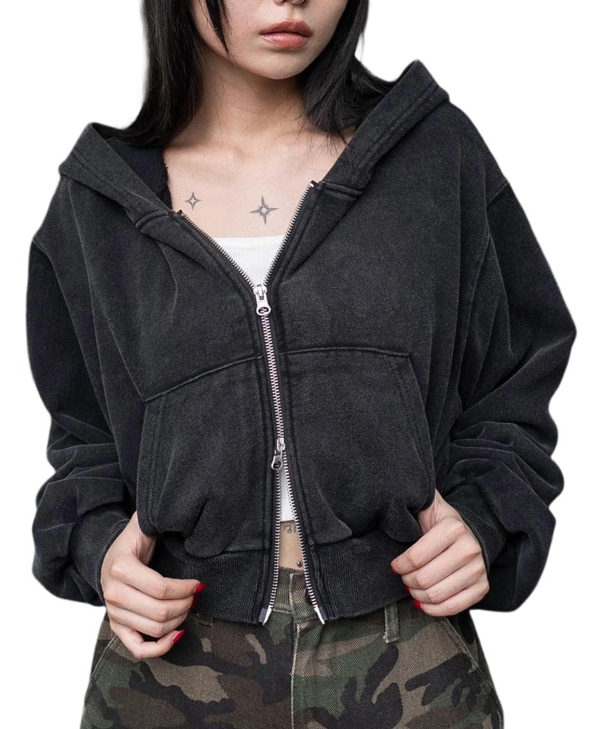 WEGO Short Zip Solid Casual Size Sumikuro Women's Hoodie, Color, Fall/Winter Outerwear, Gift, F,