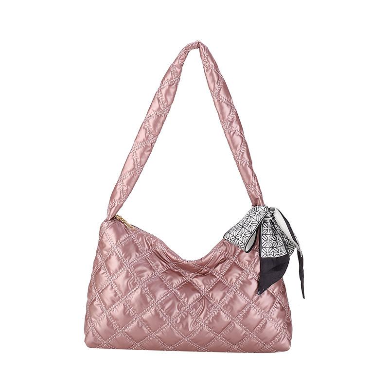 Trendy fashion rhombus embroidered thread underarm bag women's lightweight casual nylon handbag outdoor commuter popular shoulder bag