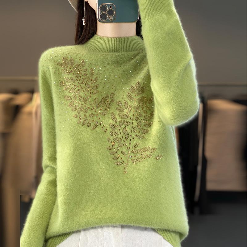 DAFIFY Women's Fashion Casual Fall Winter Flower Pattern Print Long Sleeve Half Turtleneck Sweaters