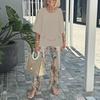 Floral Print Casual Round Neck Mid-Sleeve Top and Pants Set