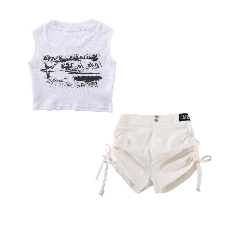 Girls' Jazz Dance Costume Set: 2025 Spring/Summer Sleeveless Crop Top & Waistband Shorts