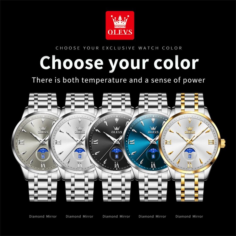 Classic Minimalist Dial Men's Watches Waterproof Week Calendar Genuine Quartz Wristwatch Stainless Steel Strap Watch