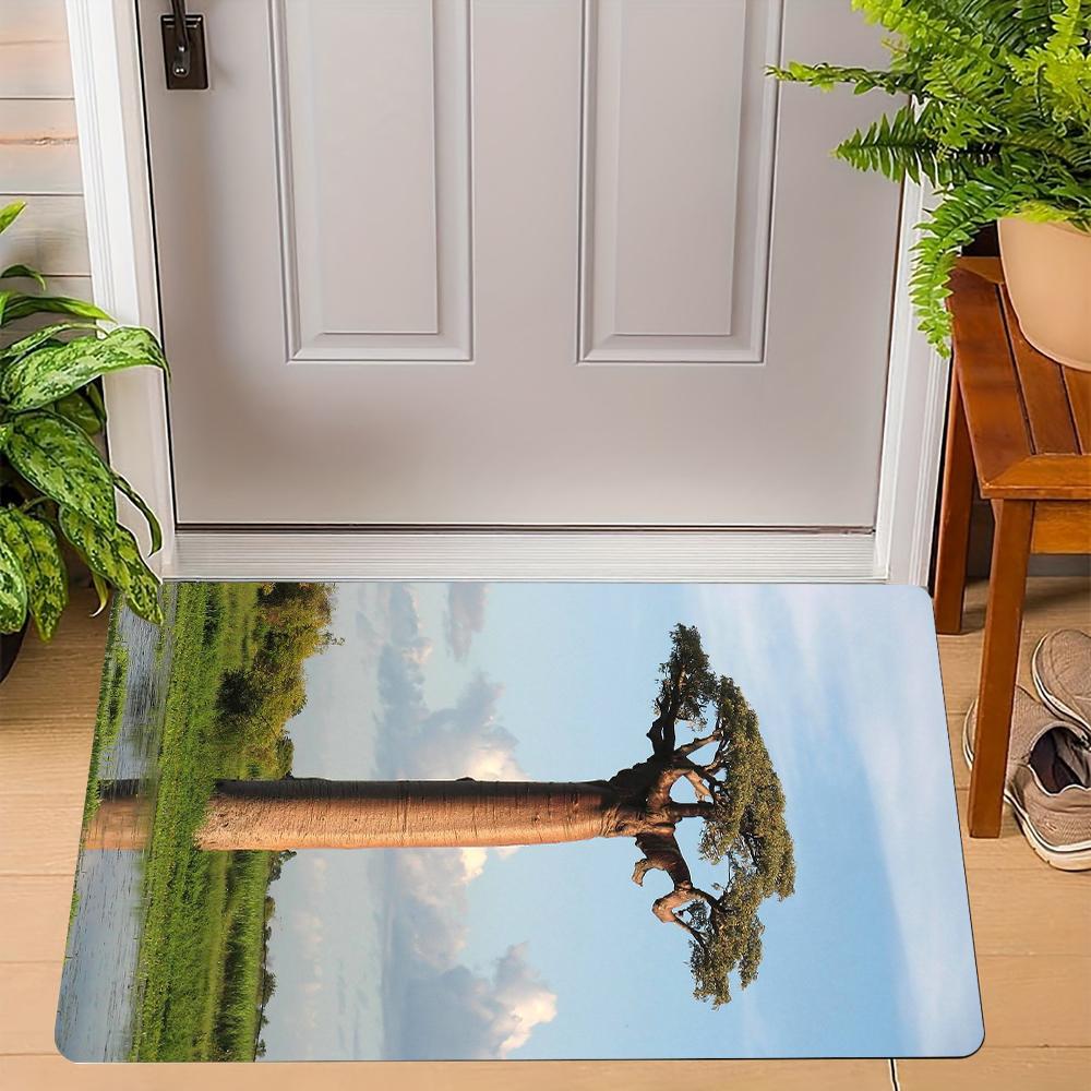 African Baobab Tree Door Mat With Natural Landscape Vintage Wild Patterns Soft NonSlip Mat For Home Entrance Patio Balcony