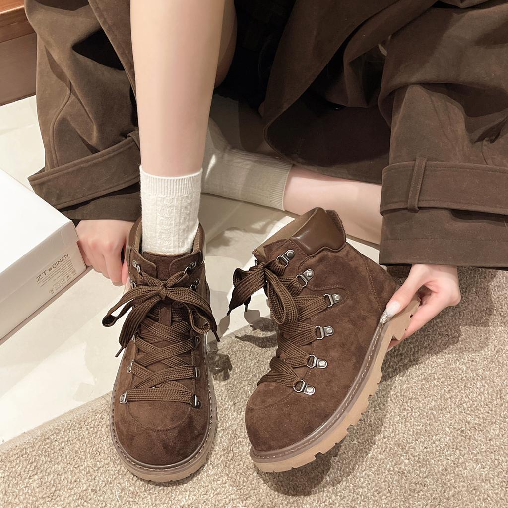 Fashion Platform Ankle Boots Women's Mid Heels Designer Shoes Winter 2025 Fashion Chelsea Boots New Goth Walking Lace Up Mujer De Botas