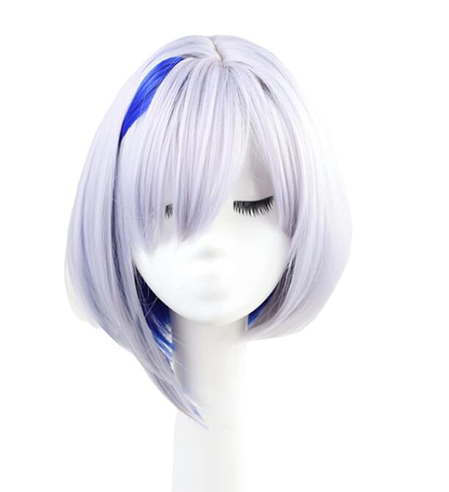 

Amane Kanata Cosplay Wig with Silver Perfect for Halloween Costumes Net, Blue, Heat-Resistant,