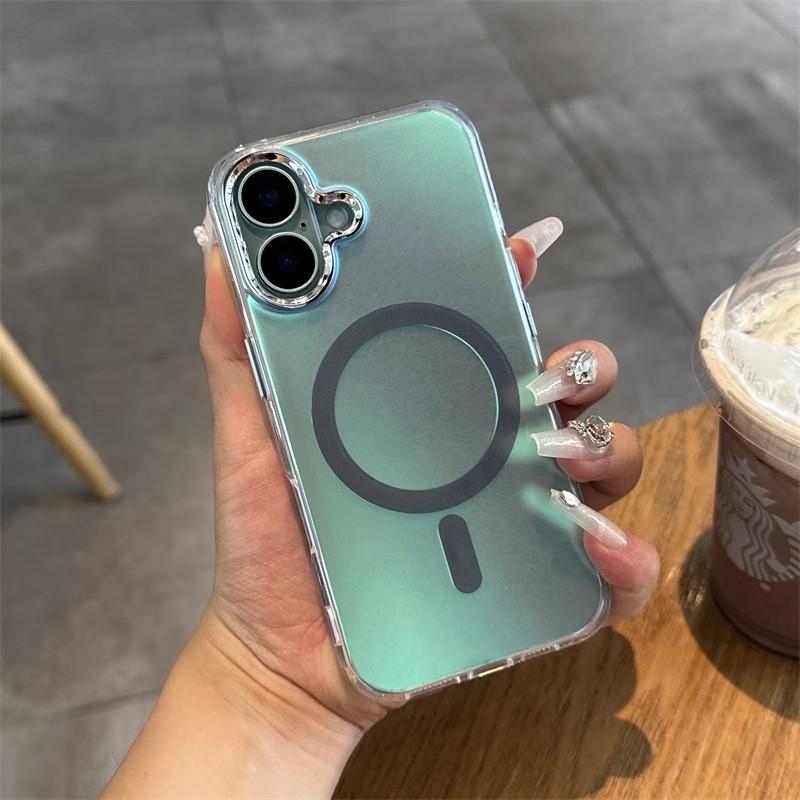 Fantasy Color Laser Silver Sand Applicable To IPhone 16 Promax Magnetic Phone Case Apple 15 Double Sided Coating Anti Fall Cover