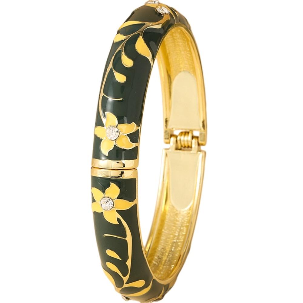 

Enamel Floral Vintage Cloisonne Bangle Traditional Women s Hand Bracelet Girls темно-зеленого