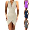 Womens Wrap V Neck Sleeveless Split Wrap Elegant Ruched Cocktail Party Midi Dress Banquet Dress