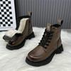 Winter Women's Boots Thick Plush Warm Snow Boots Lace Up Ankle Boot Fashion Casual Leather Boots for Women High Top Cotton Botas