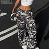 Damenmode Lässige Farbblock-Print High Waist Hosen Hosen & Caprihosen