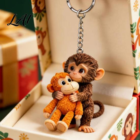 Durable Keychain for Backpack Baby Monkey Hugging Plush Toy Cute Animal Bag