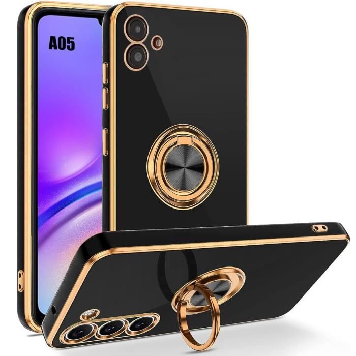 Coque pour Samsung Galaxy A05 - Antichoc - TPU Souple - Support Anneau Rotatif - Noir