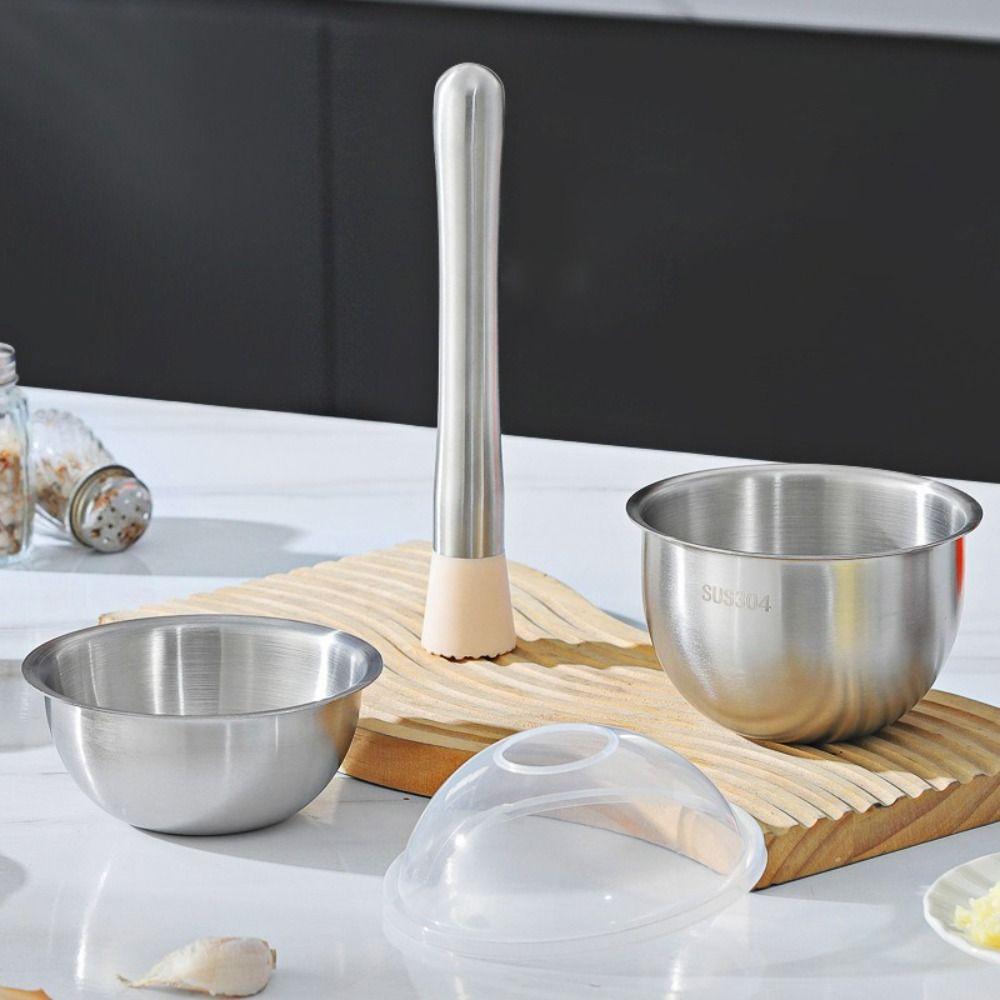 Large Capacity Garlic Masher 304 Stainless Steel Mortar Grinding Bowl Garlic Mashing Pot  Lemon