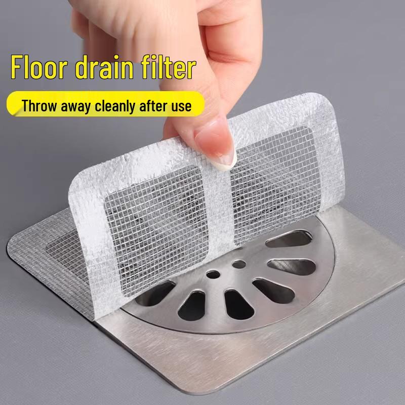 50 Disposable Anti-Clog Floor Drain Hair Filter Stickers for Bathroom Sewer - Insect and Hair Catcher Net