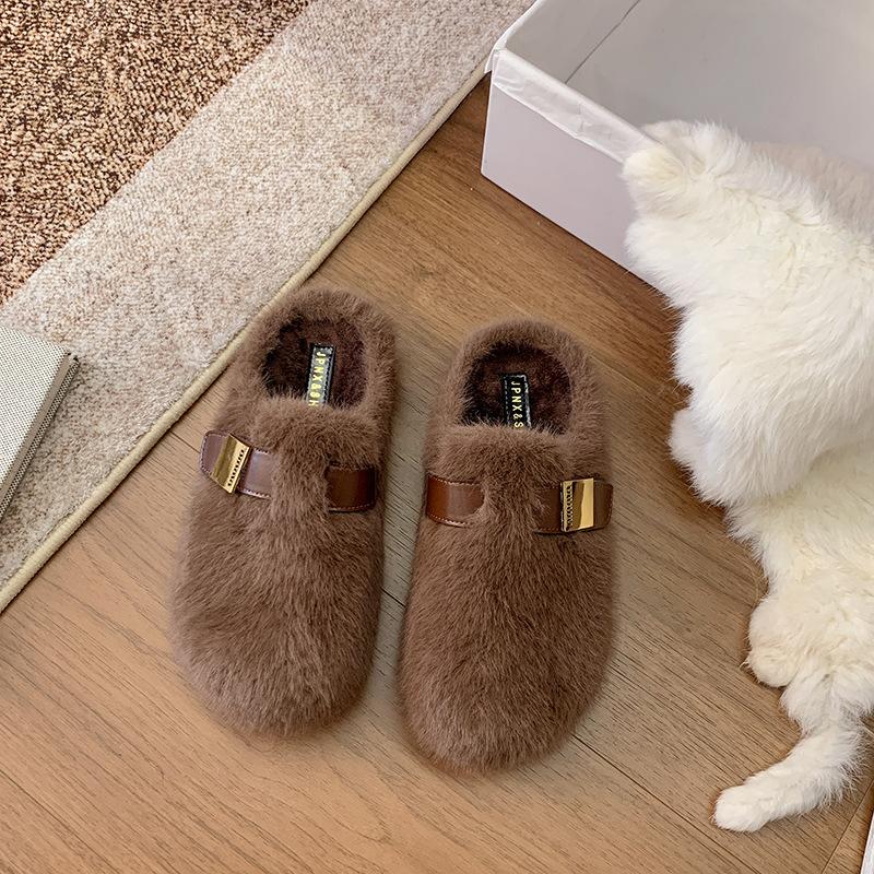 

Толстоподошвенные увеличивающие рост пушистые тапочки женская обувь для улицы 2025 новый осенне-зимний высококачественный плюшевый хлопок тапочки 40 темно-коричневого
