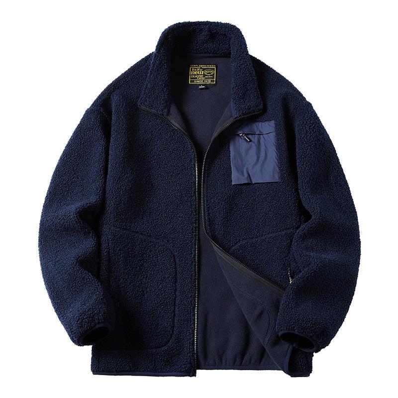 Giacca da uomo in velluto di agnello moda autunno inverno moda giacca in pile da uomo semplice in orsacchiotto solido giacca da uomo allentata casual più velluto addensato