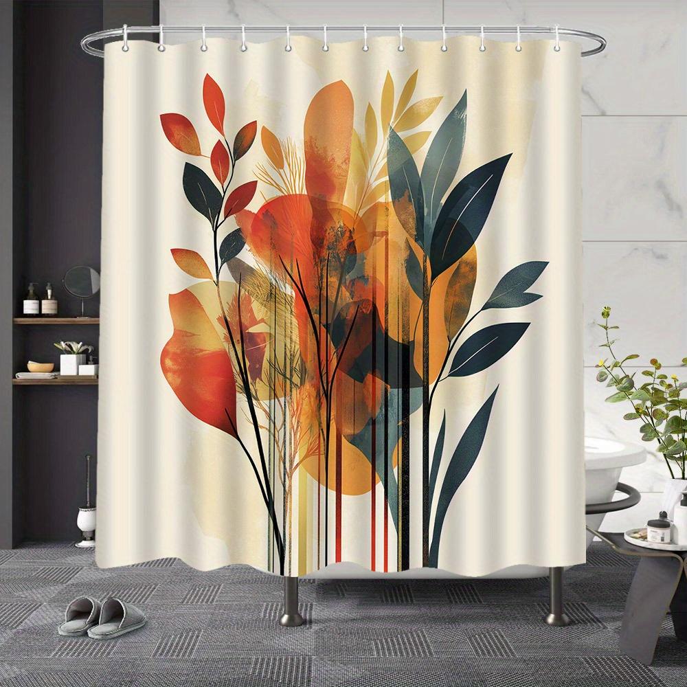 Abstract Foliage Shower Curtain - Modern Minimalist Design, Stylized Leaves & Flowers, Machine Washable, Bath Decor 90X180cm