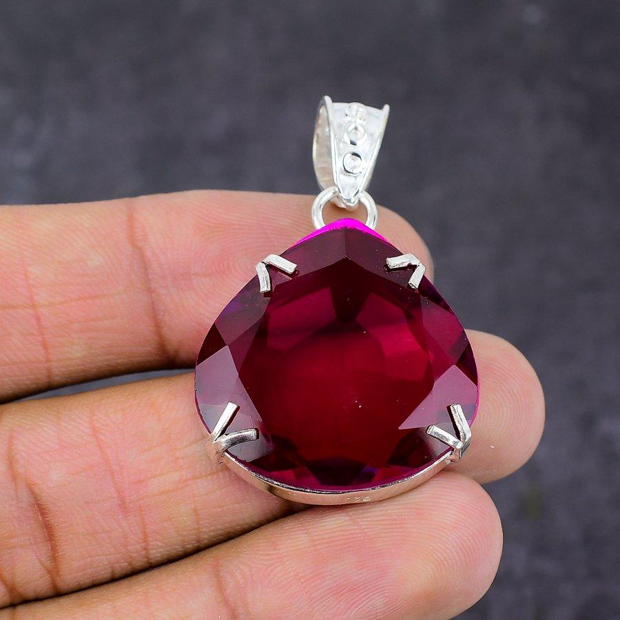 Pink Rubillite Gemstone Handmade 925 Sterling Silver Jewelry Pendant 1.77" U7D87
