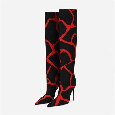 Modische spitze Stilettoabsatz Leopardenmuster Lange Stiefel für Damen Modische Sexy Mehrfarbig Kniehohe Stiefel Große Größe 43 Damenschuhe
