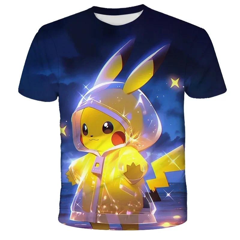 2026 New Anime Pikachu Children 3D Fashion Casual T-shirt Pokemon Boys Girls Kids Cosplay Yellow Clothing T-shirt Short Sleeve