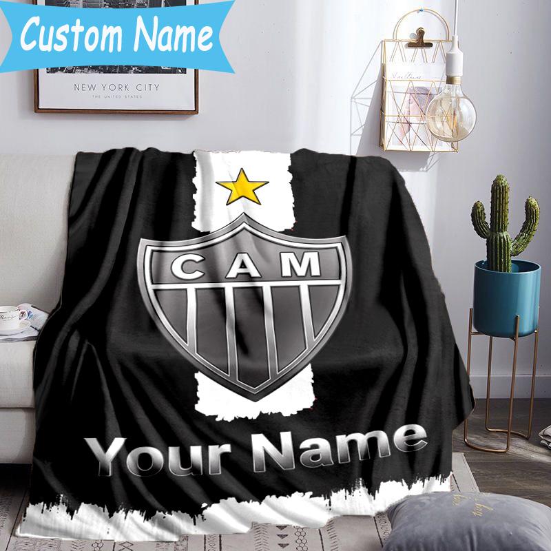 Custom Name Club Atletico Mineiro Crest Flannel Blanket, Use for Birthday/Holiday Gift, Soft Blanket for Sofa/Bed/Camping/Office, Home Decor