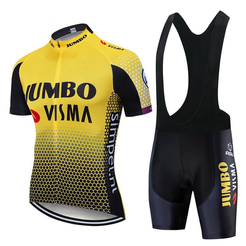 Jumbo Visma Cycling Jersey Set Short Sleeve Mens Breathable Quick Dry Mountain Road Bike Apparel