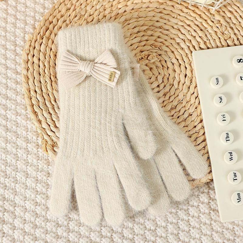 Wind Bow Knitted Gloves Women's Winter Outdoor Cold Protection and Warm Wrist Guards Can Be Cute and Sweet
