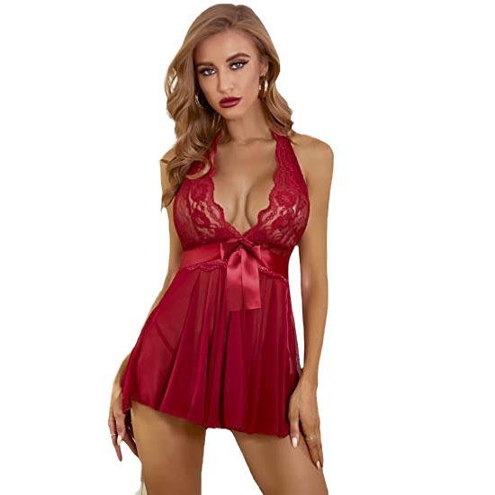 European & American Sexy Lingerie: Women's See-Through Mesh Suspender Nightgown Plus Size Set