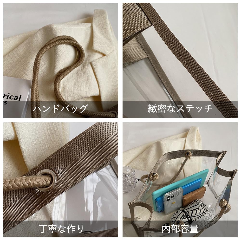 [YUYAKESHI] Clear Tote Bag, Transparent PVC, Large Capacity, Show-Off Bag, Shoulder Bag, Vinyl Bag, Large, Includes Pouch, Inner Bag, Ita-Bag