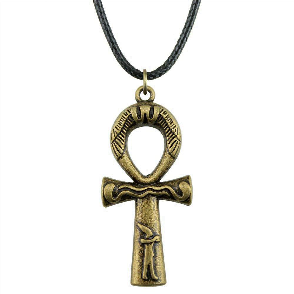Ankh Cross Pendant Necklace Ancient Egyptian Symbol Gothic Jewelry With 45cm Leather Chain