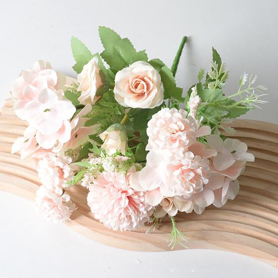 Artificial Flower Fake Peony Chrysanthemum Hydrangea Bouquet Faux Silk Floral Arrangements for Wedding Party Home Decor Table Centerpiece