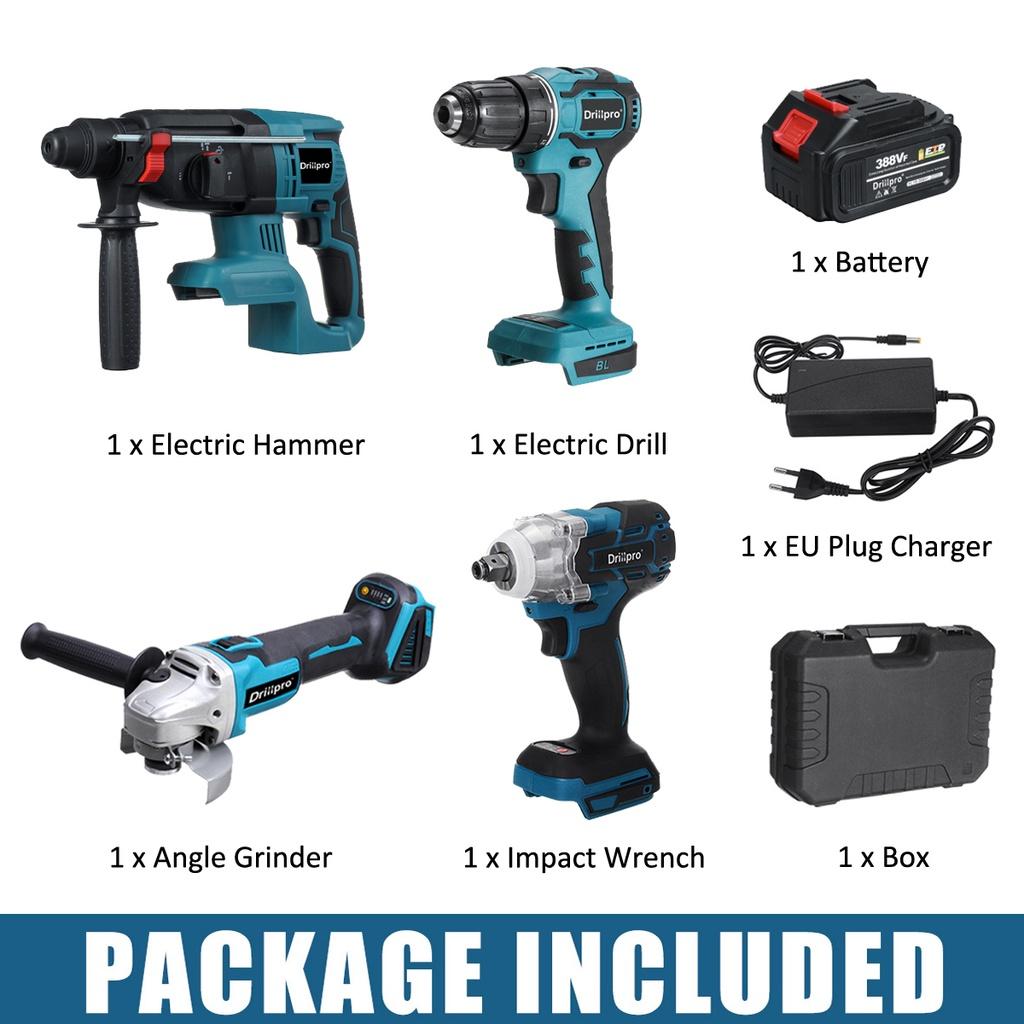 

Набор электрических инструментов 4 в 1, электрический ударный гайковерт/электрическая дрель 13 мм/перфоратор/угловая шлифовальная машина 125 мм для батареи Makita 18 В 1*Battery